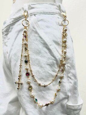 Y2k 2000s style Gold waist chain belt with cross charms